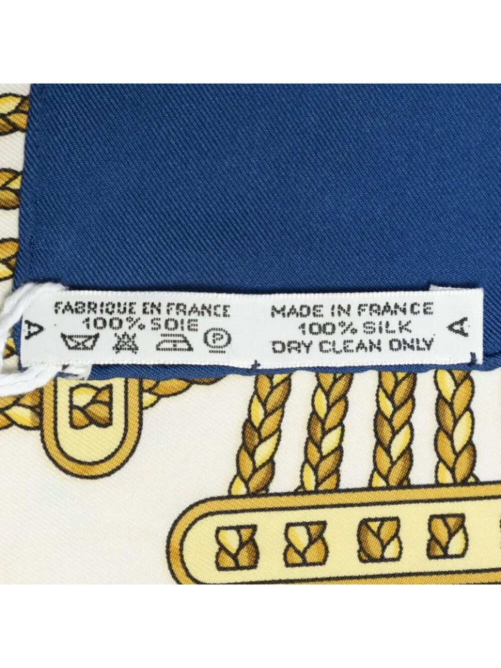 Hermes Scarf Blue Ivory Gold Silk